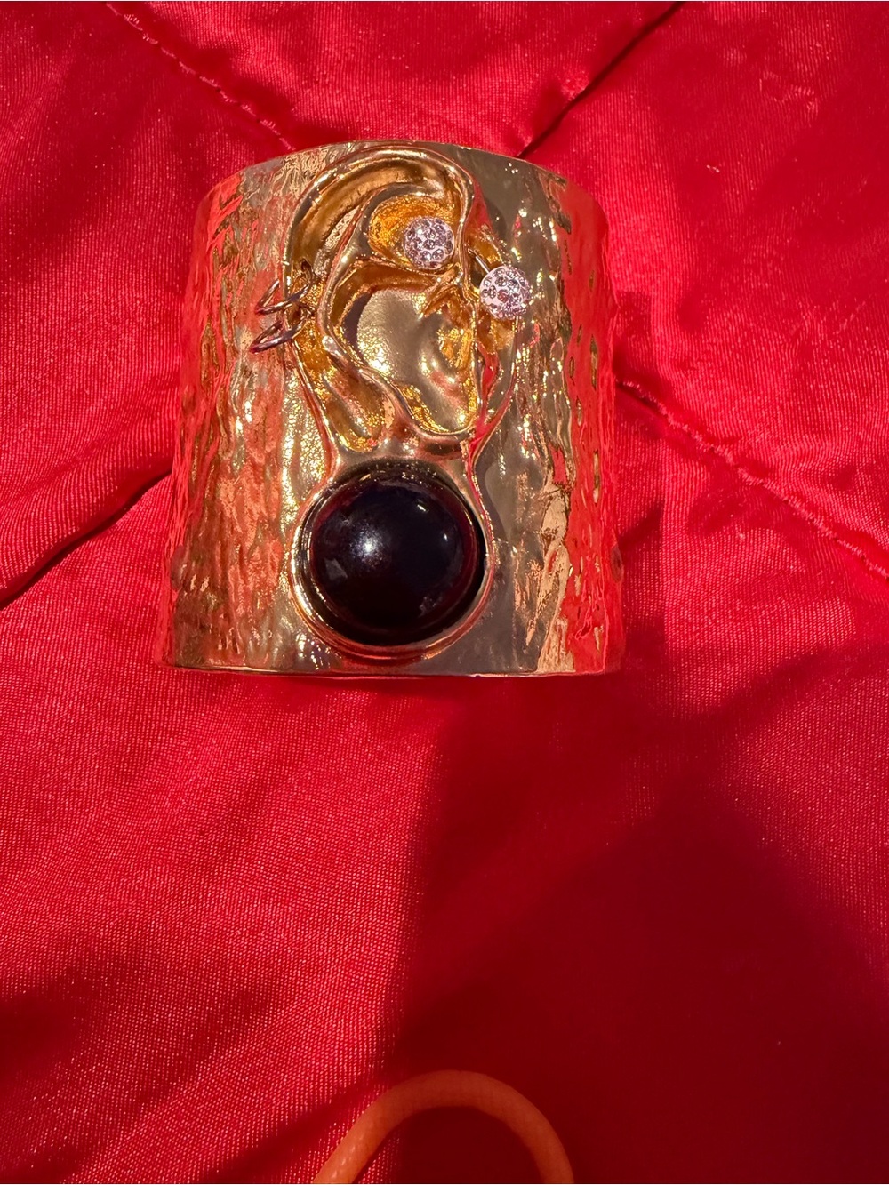 Gold-Tone Cuff Bracelet with Black Accent and Crystal Details